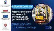 Zdjęcie artykułu Od 18.04.2025 r. do 16.05.2025 r. nabór wniosków na szkolenie grupowe "Kierowca wózków jezdniowych z wymianą butli gazowych""